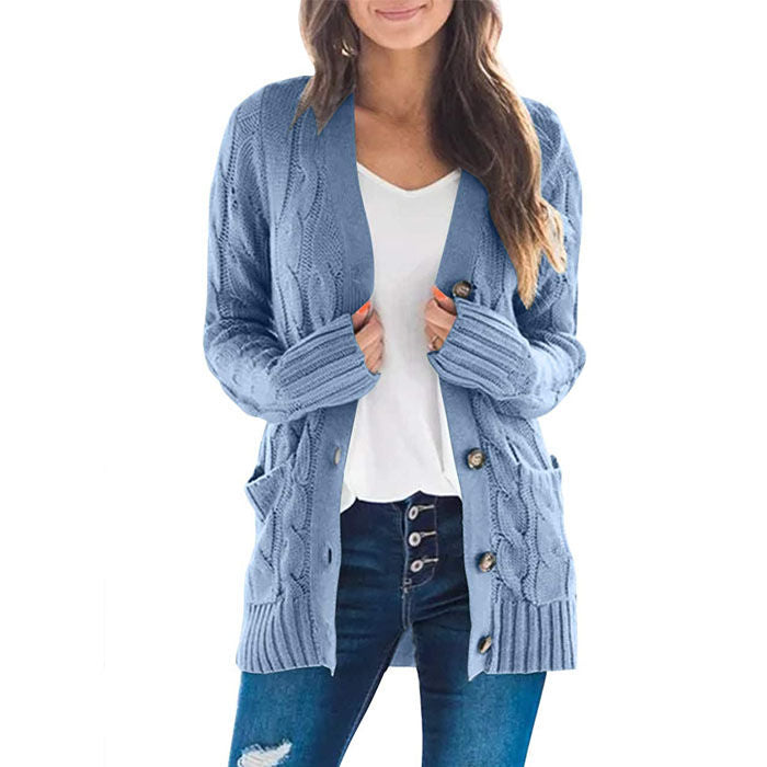 Beakey Women's Winter Keep Warm Long Sleeve Knit Sweater Cardigan Button Loose Outerwear-Blue-YL220187