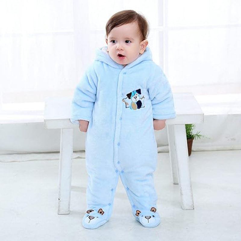 Beakey Newborn Flannel Jumpsuit with Hood Button Down Winter Rompers-Blue