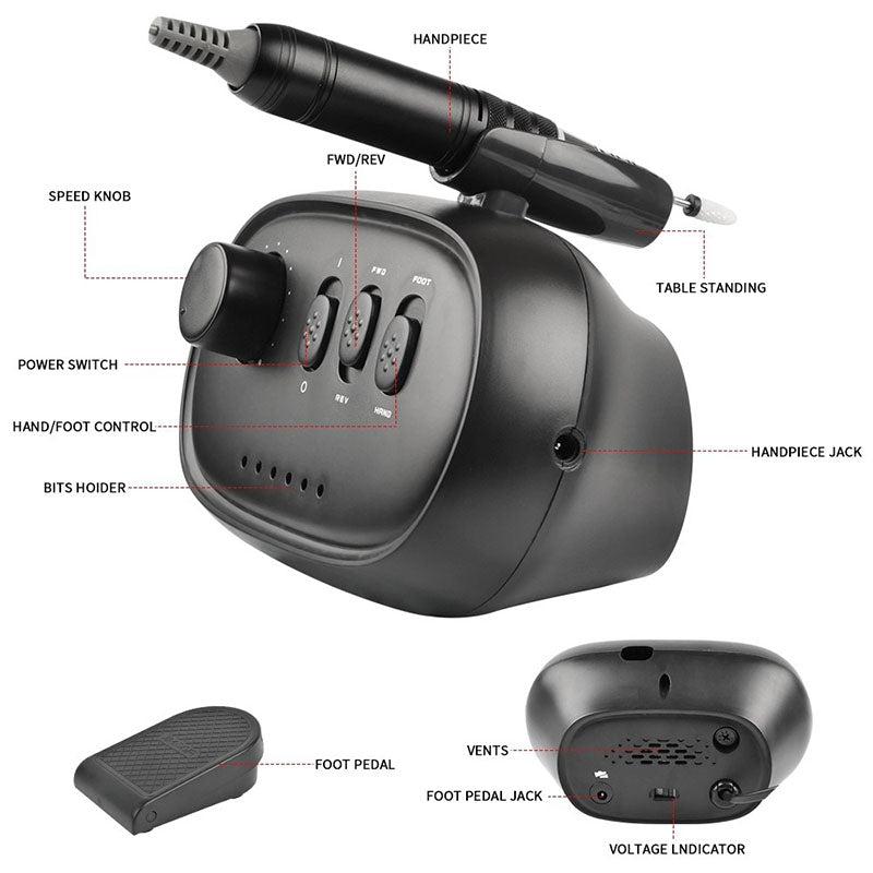 Beakey Electric Nail Drill Kit Manicure Pen Polisher-Black