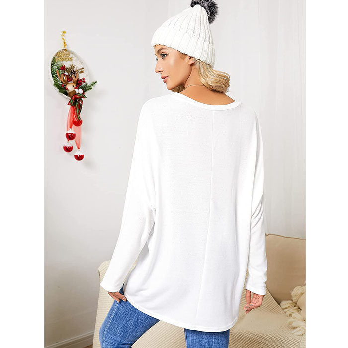 Beakey Women's Batwing Sleeve Off Shoulder Oversized Baggy Tops Casual Sweater-White-8889