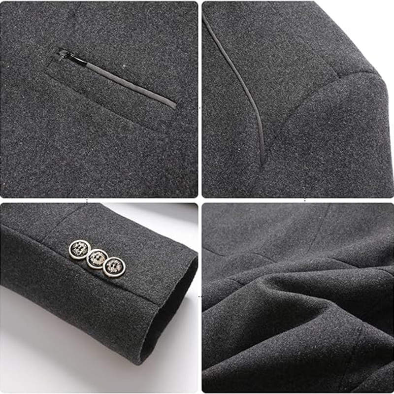Beakey Mid Long Pea Coat for Men Single Breasted with Detachable Scarf-Grey