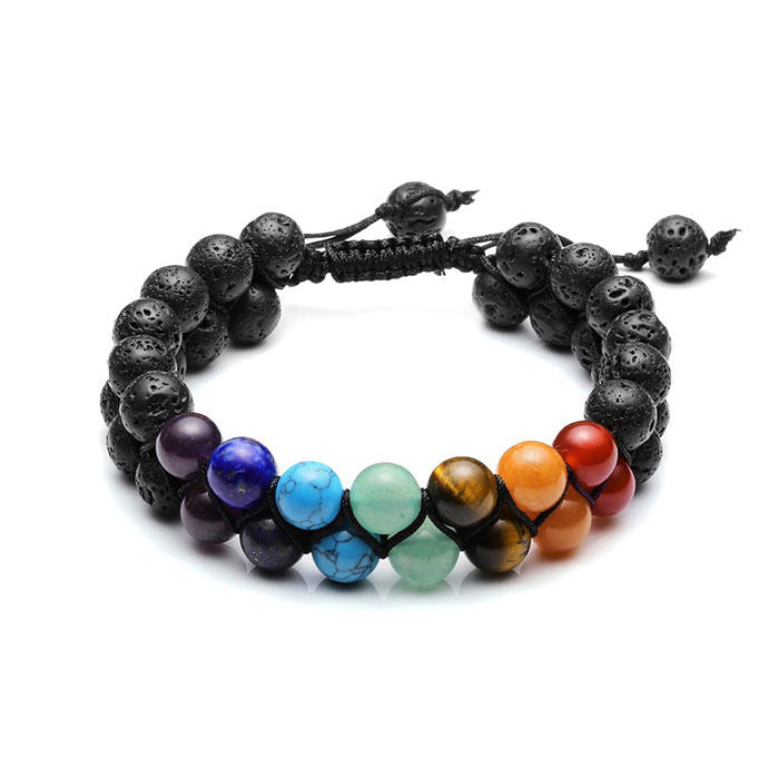 Beakey Bead Bracelet 7 Chakras Healing Crystals Bracelet Stone Beads Double Layer Bracelets-Lava Rock Stone Bracelet