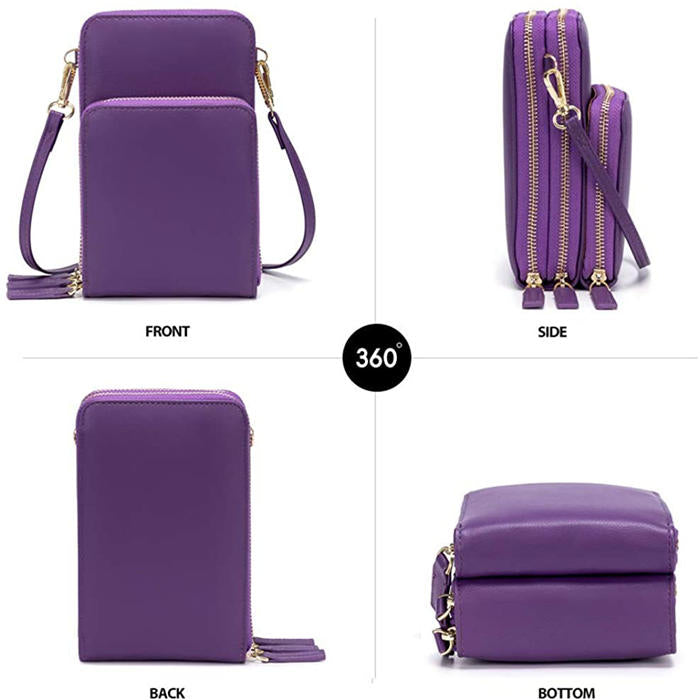 Beakey Crossbody Phone Bag for Women Small Shoulder Bag Cell Phone Wallet Purses and Handbags with 14 Credit Card Slots-Purple