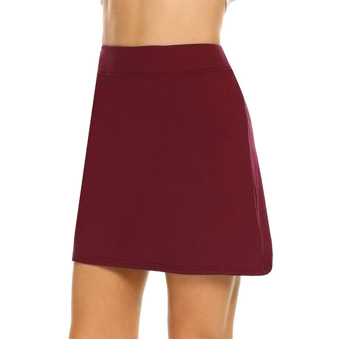 Beakey Women's Active Pure Color Wild Lightweight Skirt For Tennis Golf Sports-Wine Red-DL0182