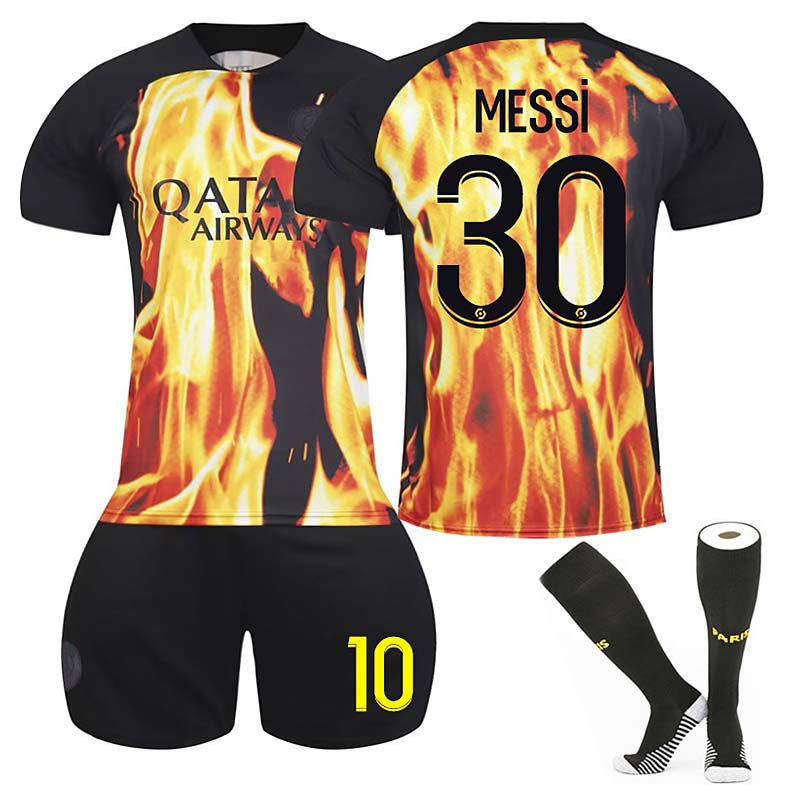 Beakey Paris Flame Special Edition Jersey MESSI #30 Soccer Jersey Kids Adult 3-Pieces Jersey Kits