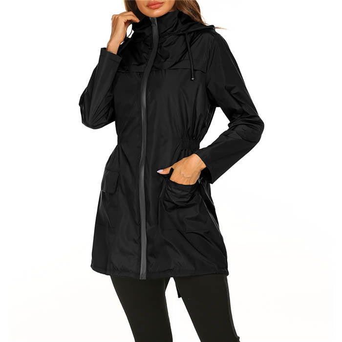 Beakey Rain Jackets Womens Lightweight Hooded Waterproof Outdoor Hiking Clothes-Black-HYY0726
