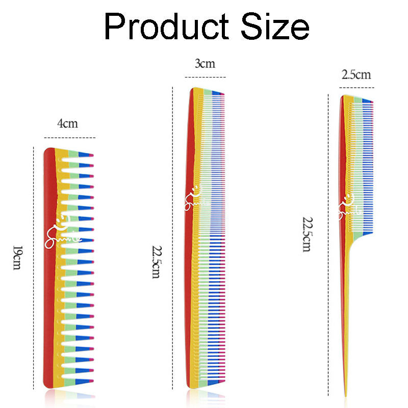 Beakey 3 Pcs Rainbow Hair Combs Anti-Static Wide Fine Tooth for Women Men