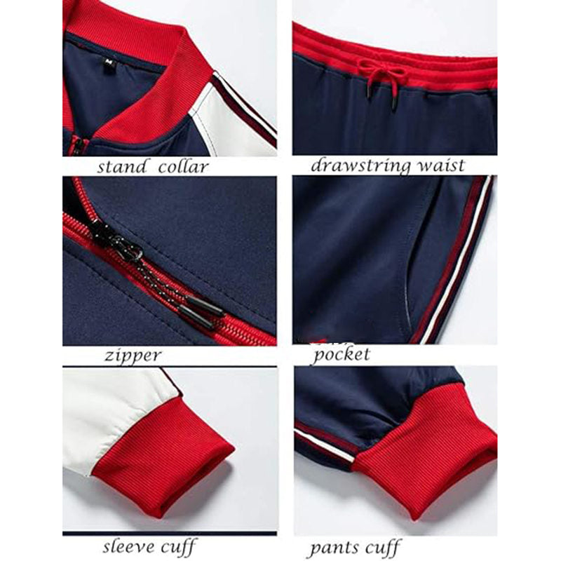 Beakey Mens Tracksuits Set Long Sleeve Full Zipper Jacket and Jogging Pants-Red