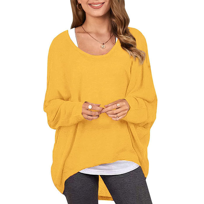 Beakey Women's Batwing Sleeve Off Shoulder Oversized Baggy Tops Casual Sweater-Yellow-8889