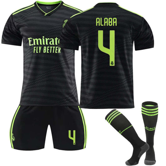 Beakey Real Madrid Second Away Jersey 2022-23 ALABA #4 Soccer Jersey Kids Adult 3-Pieces Jersey Kits