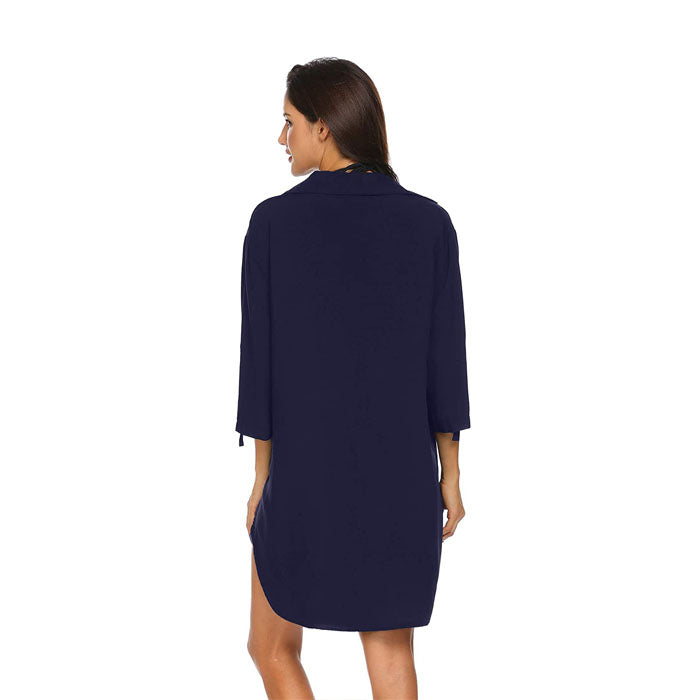 Beakey Women's Swimsuit Beach Cover Up Shirt Bikini Beachwear Bathing Suit Beach Dress - Blue