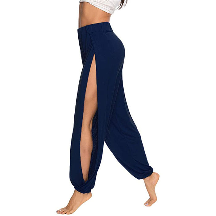 Beakey Women's Yoga Harem Pants Casual Loose Side Slit Hippie Long Pants-Blue-8006