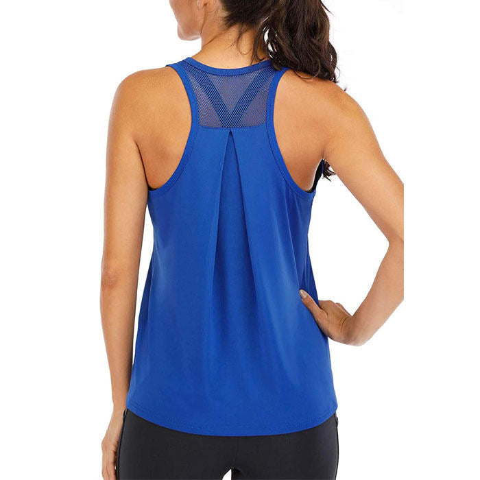 Beakey Workout Tops For Women Loose Fit Mesh Backless Quick-drying Vest-Color Blue-202088