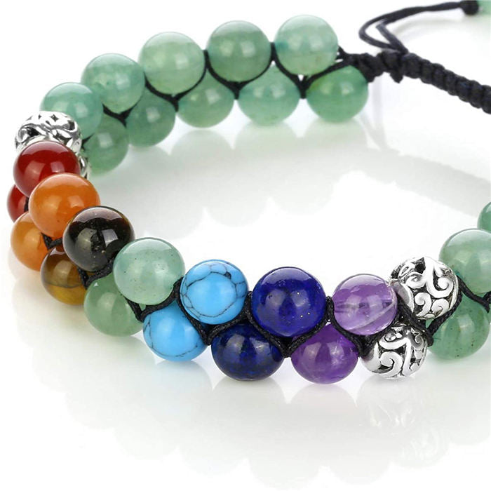 Beakey Bead Bracelet 7 Chakras Healing Crystals Bracelet Stone Beads Double Layer Bracelets-Green