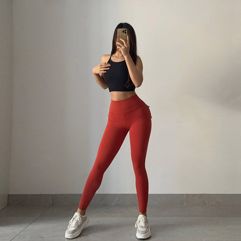 Beakey Womens Yoga Pants High Waist Leggings with Pockets for Workout-Passion Red