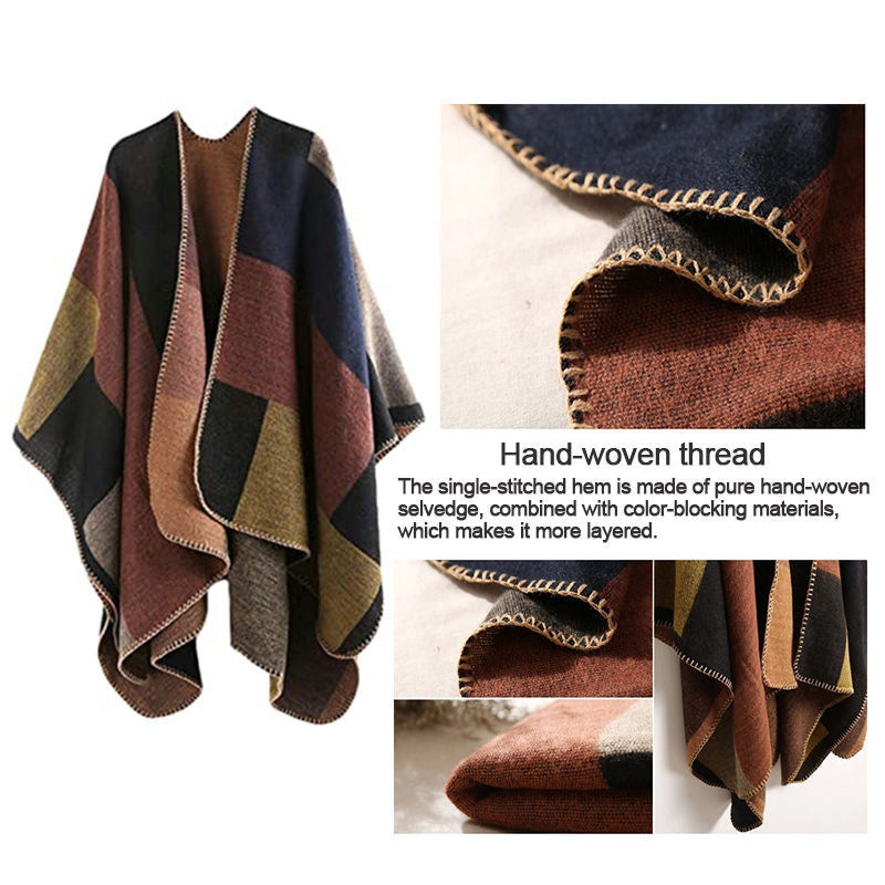 Beakey Womens Winter Reversible Oversized Blanket Cape Shawl-Khaki