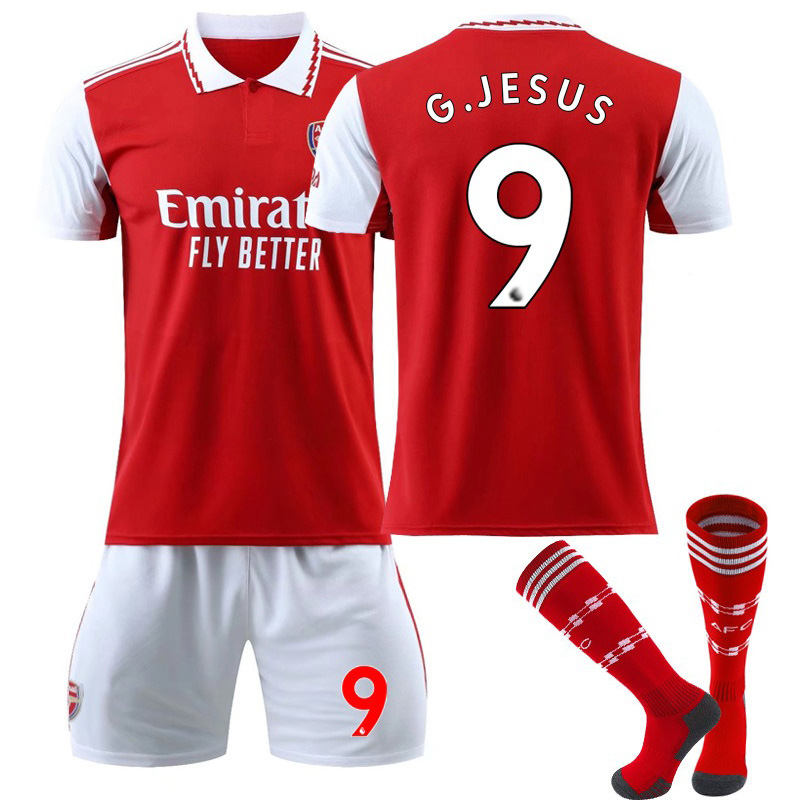 Beakey Arsenal Home Jersey 2022-23 GJESUS#9 Soccer Jersey Kids Adult 3-Pieces Jersey Kits