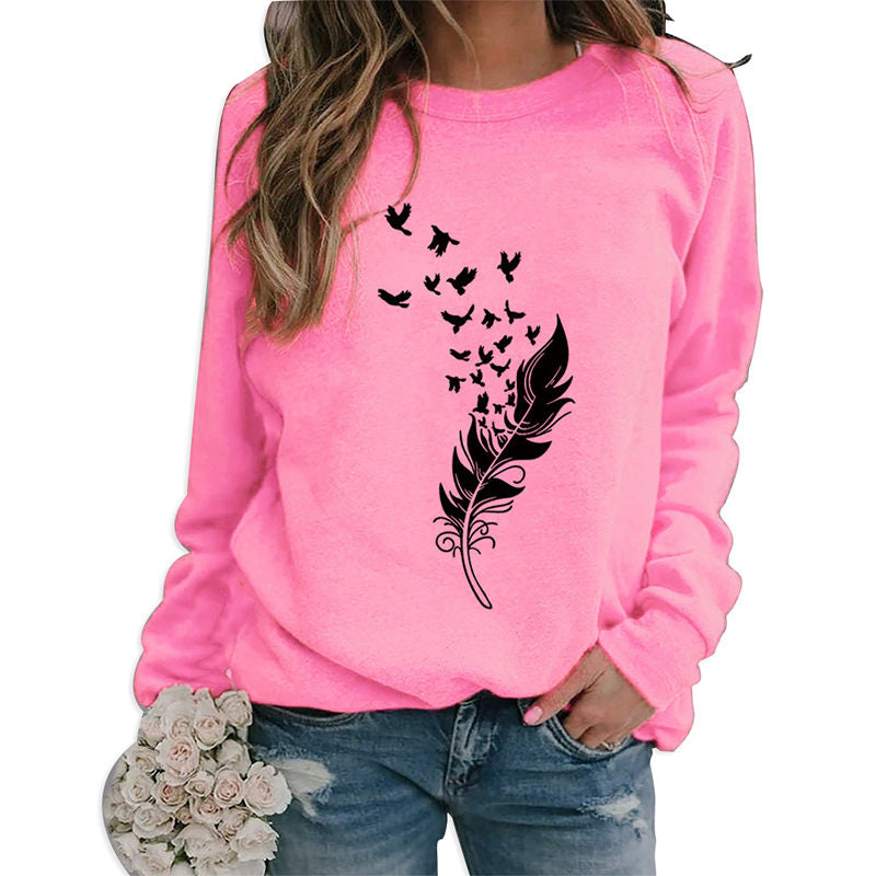 Beakey Womens Casual Long Sleeve T-Shirt Crew Neck Pullover-Pink