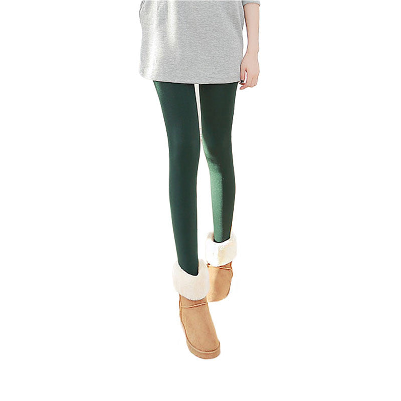 Beakey Winter Warm Fleece Lined Elastic Leggings Pants for Women-Dark Green