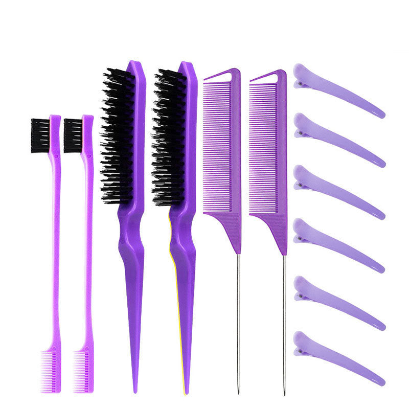 Beakey 12 Pcs Hair Brush with Rat Tail Combs Duckbill Clips for Women Girls-Purple