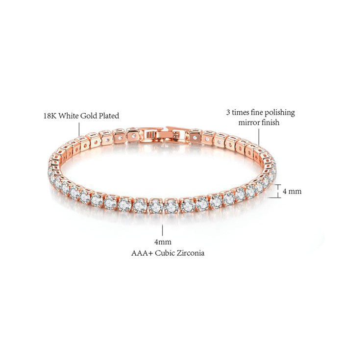 Beakey 4mm Cubic Zirconia Classic Tennis 17/18/19cm Bracelets For Women-Rose Gold
