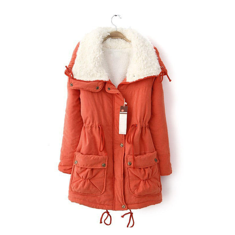 Beakey Women's Mid Length Winter Coat Thickened Warm Lamb Wool Lined Jacket-Orange