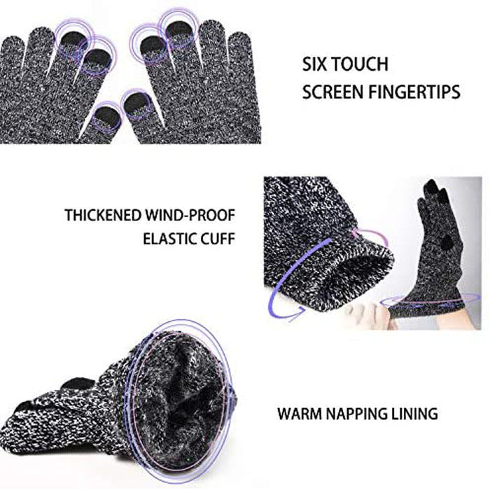 Beakey Winter Man Gloves Upgraded Touch Screen Anti-Slip Silicone Gel Elastic Cuff Thermal-Black White-DZ32