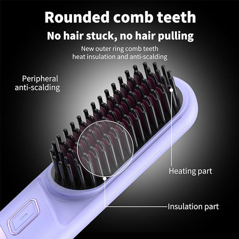 Beakey Cordless Hair Straightener Brush Negative Ion with 4 Temp Settings-Purple