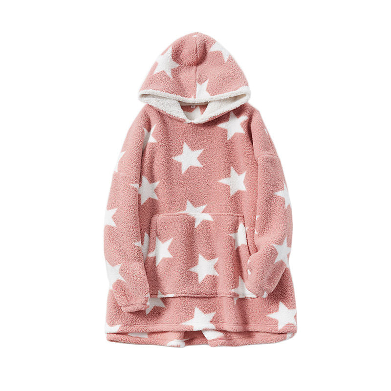 Beakey Hooded Pajama Top with Pocket for Unisex-Pink Star