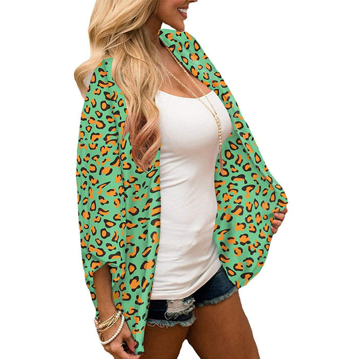 Beakey Women's Summer Floral Print Kimonos Loose Half Sleeve Chiffon Cardigan Blouses Casual Cover Up - Green Pattern