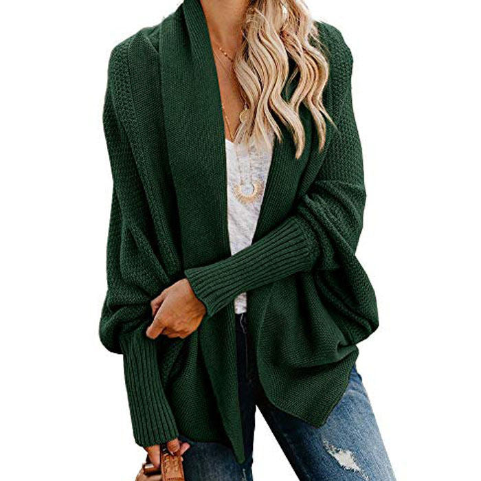 Beakey Women's Batwing Knitted Oversized Slouchy Solid Cardigan Sweater Knit Outwear-Green
