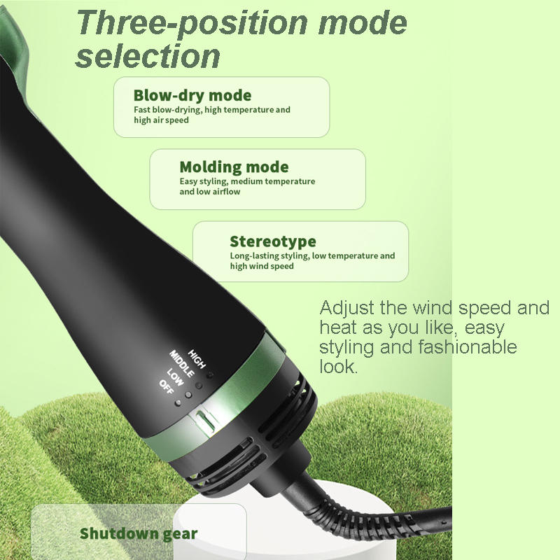 Beakey Blow Dryer Brush with Negative Ions & 3 Temps for All Hair Types-Green