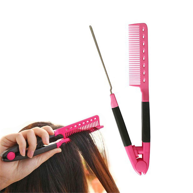 Beakey Flat Straightening Comb V-Shaped Hair Brush Hairdressing Tool-Rose Red