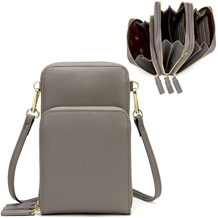 Beakey Crossbody Phone Bag for Women Small Shoulder Bag Cell Phone Wallet Purses and Handbags with 14 Credit Card Slots-Lightgrey