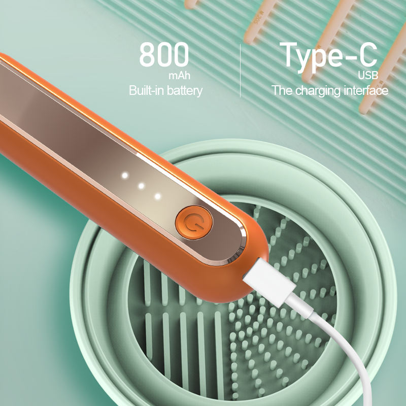 Beakey Electric Makeup Brush Cleaner with Rubber Collars and Power Display-Orange