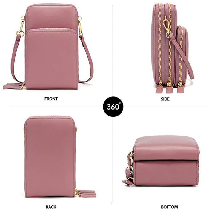 Beakey Crossbody Phone Bag for Women Small Shoulder Bag Cell Phone Wallet Purses and Handbags with 14 Credit Card Slots-Pink