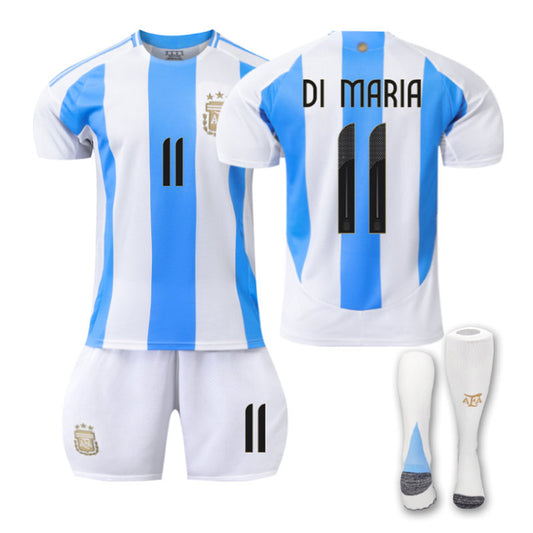 Beakey DI MARIA #11 Argentina Home Jersey Soccer Jersey Kit Football T-shirt Set for Adult Kids