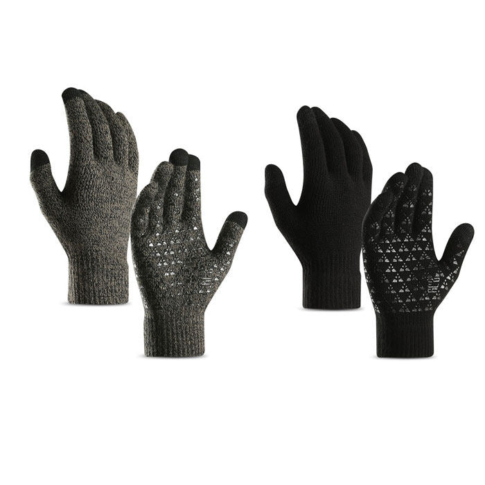 Beakey Winter Man Gloves Upgraded Touch Screen Anti-Slip Silicone Gel Elastic Cuff Thermal-Black+Gray-DZ32