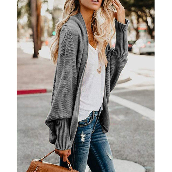 Beakey Women's Batwing Knitted Oversized Slouchy Solid Cardigan Sweater Knit Outwear-Dark Gray