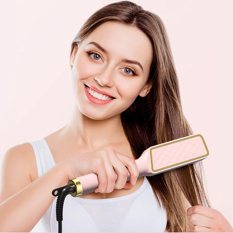 Beakey Hair Straightener Brush with LED Display Anti-Scald PTC Heating-Pink