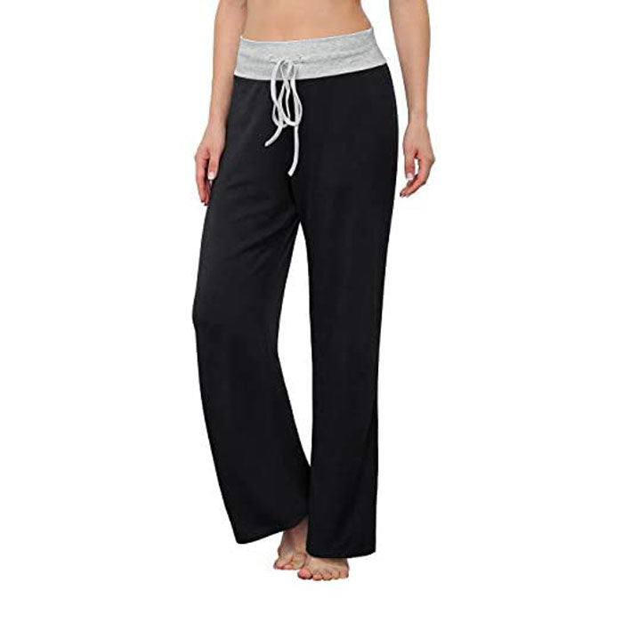 Beakey Women's Comfy Pajama Pants Casual Stretch Pant Drawstring Wide Leg Pants-Black-0881