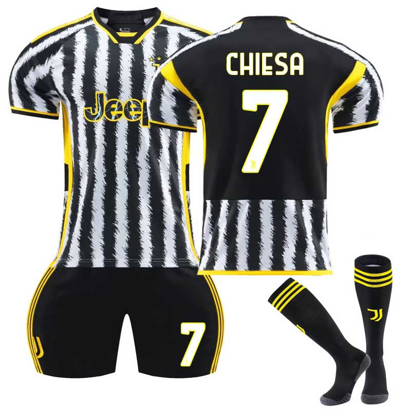 Beakey Juventus Home Jersey CHIESA #7 Soccer Jersey Kids Adult 3-Pieces Jersey Kits