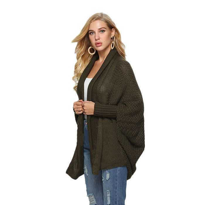 Beakey Women's Batwing Knitted Oversized Slouchy Solid Cardigan Sweater Knit Outwear-Dark Green