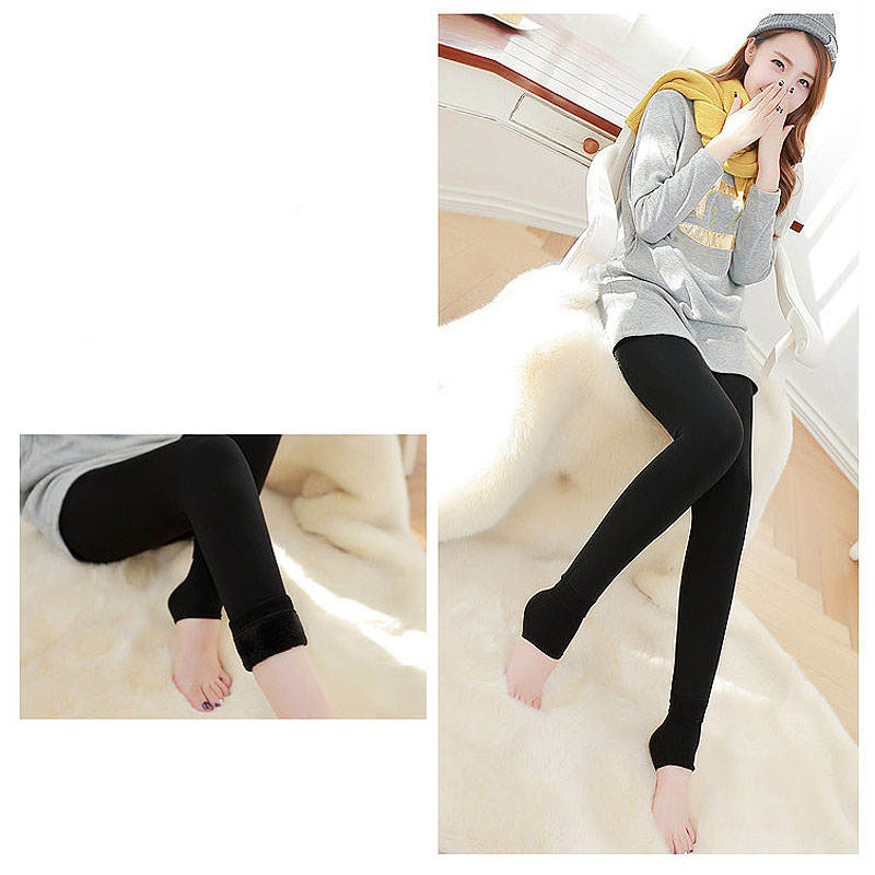 Beakey Winter Warm Fleece Lined Elastic Leggings Pants for Women-Black