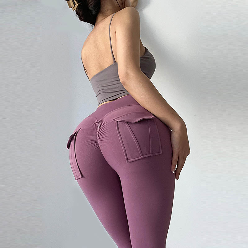 Beakey Womens Yoga Pants High Waist Leggings with Pockets for Workout-Plum Purple