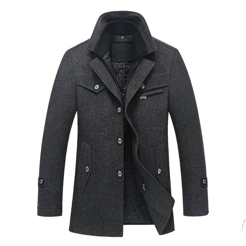 Beakey Mens Pea Coat Wool Blend Single Breasted Overcoat for Winter-Dark Grey