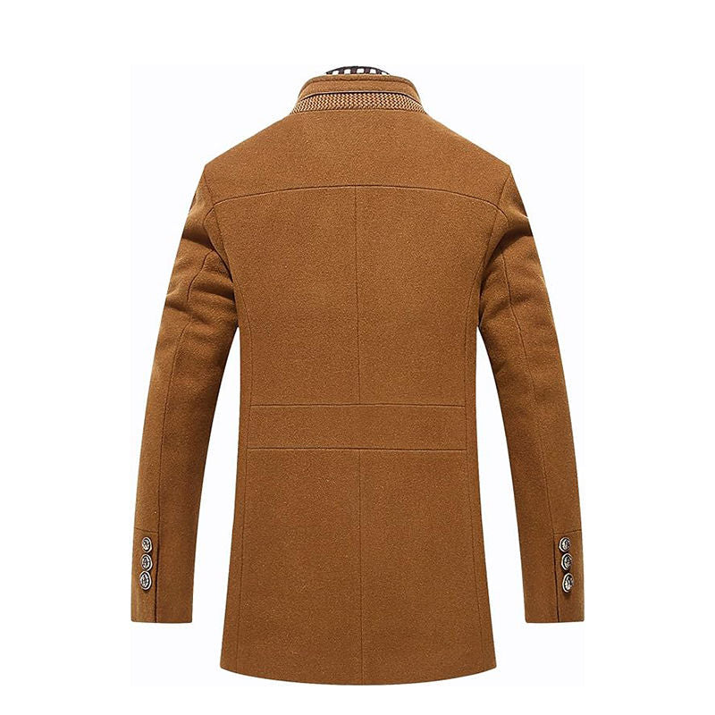 Beakey Mid Long Pea Coat for Men Single Breasted with Detachable Scarf-Yellow
