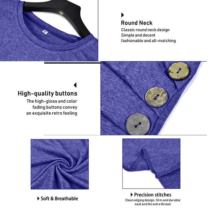 Beakey Women's Casual Long Sleeve Round Neck Loose T Shirt Blouse Tops-Violet-88041