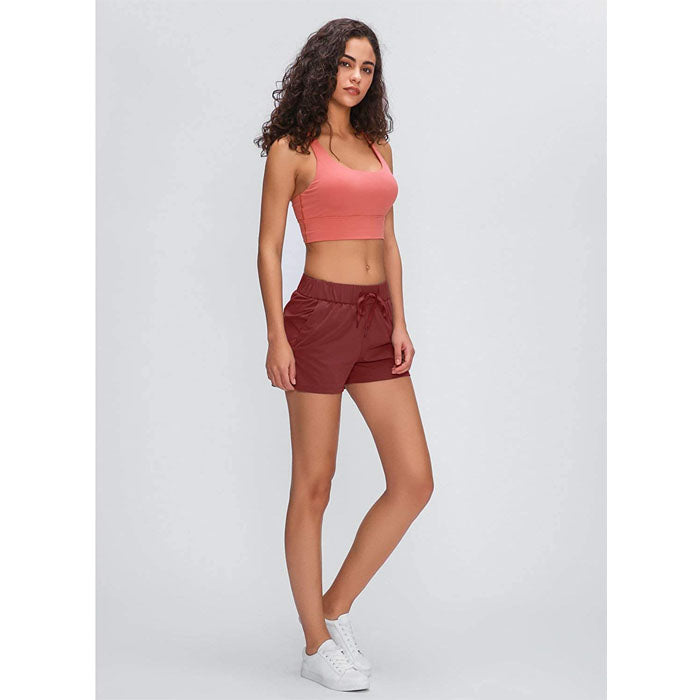 Beakey Women's Yoga Lounge Lace-up Shorts Comfy Casual Shorts With Pockets-Brick Red-2022