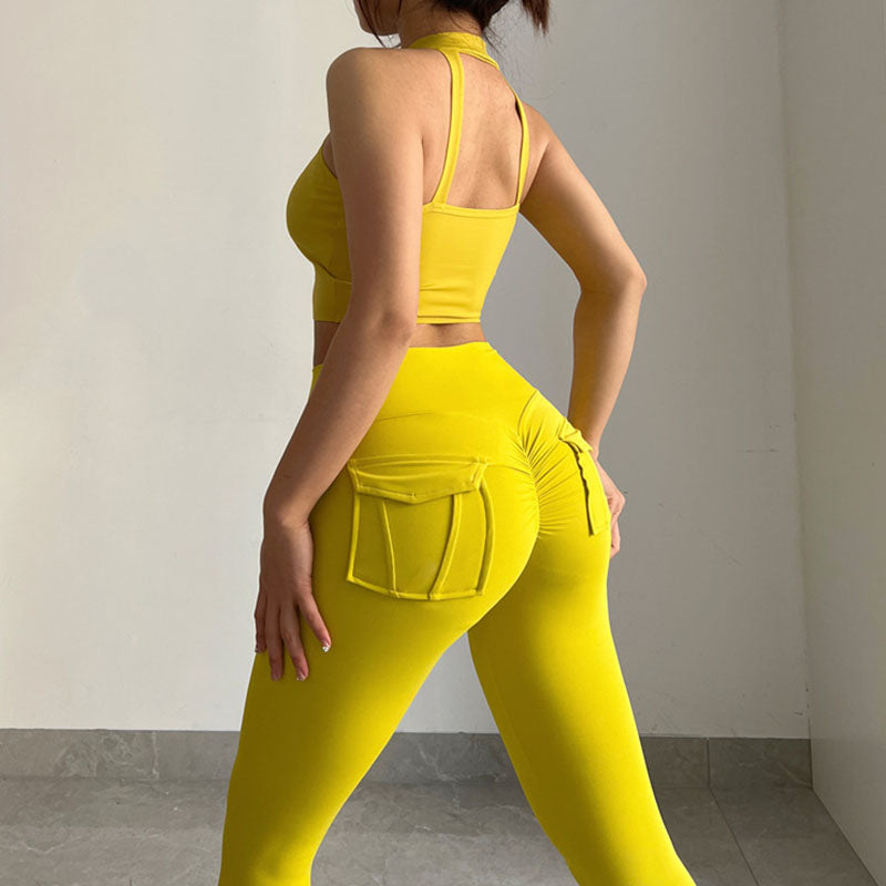 Beakey Womens Yoga Pants High Waist Leggings with Pockets for Workout-Yellow